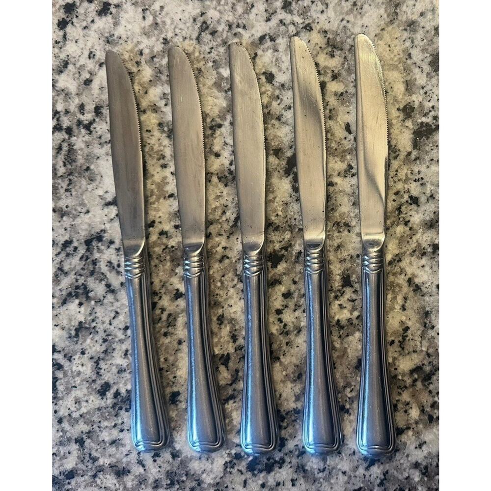 Gorham 18/8 Stainless MONET FROST Glossy Outlined DINNER KNIFE Cambridge Set 5